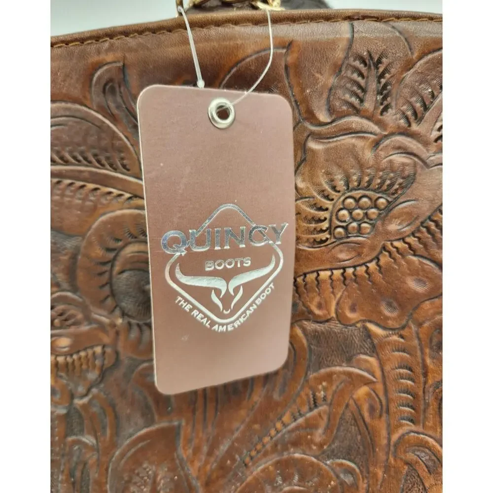 QUINCY BOOTS NWT 100% GEN LEATHER TOOLED SATCHEL BAG